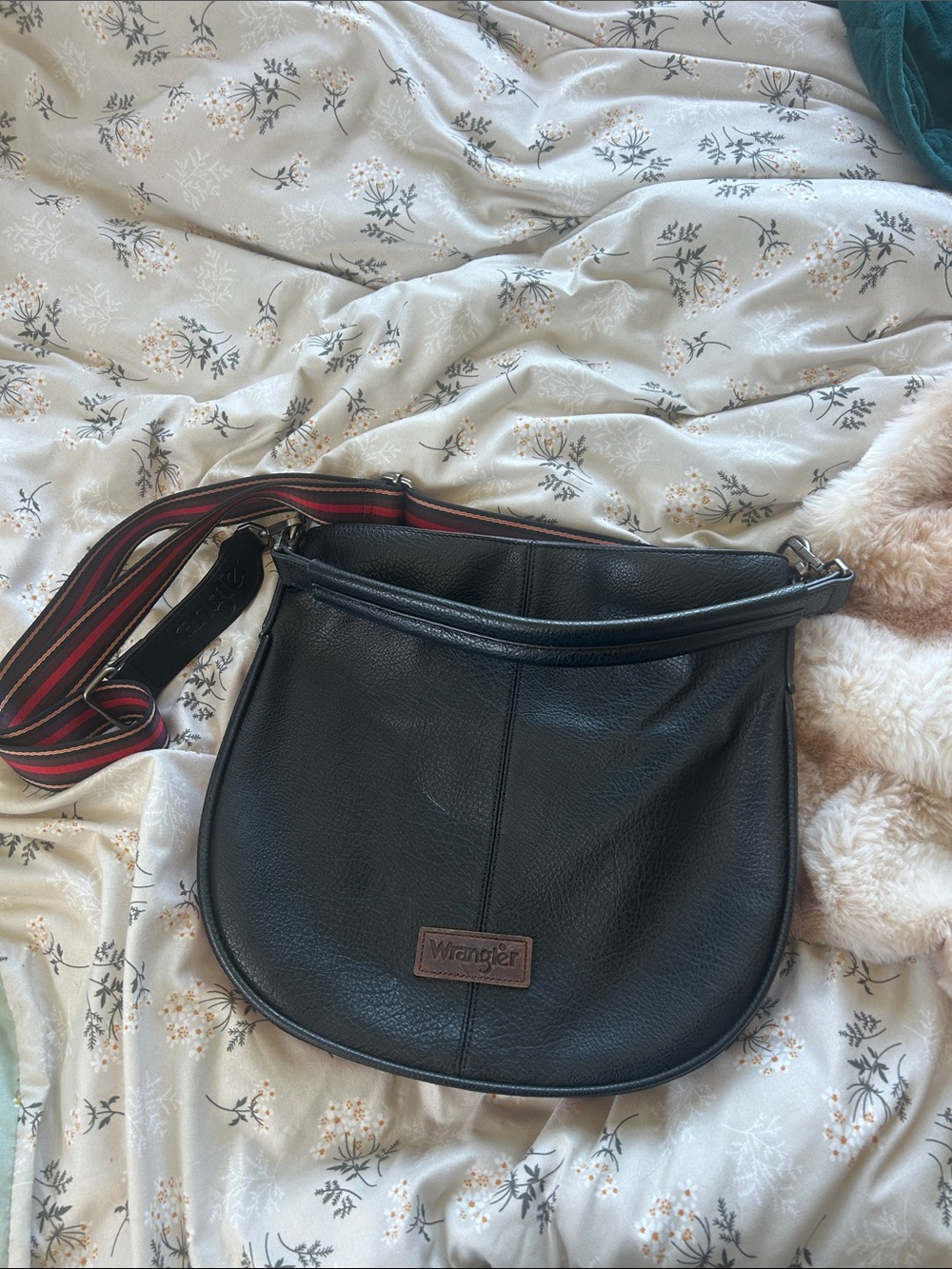 Wrangler Black Crossbody Bag with Red-Striped Strap